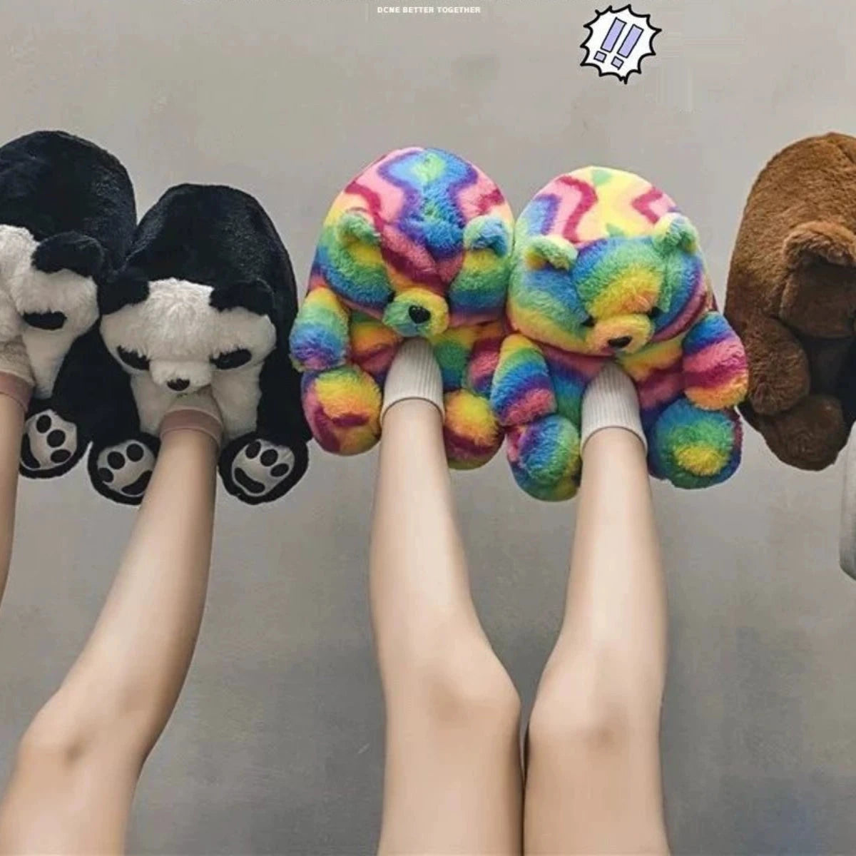 Plush Teddy Bear Couple Slippers