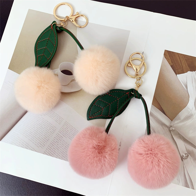 Charming Cherry Fur Keychain