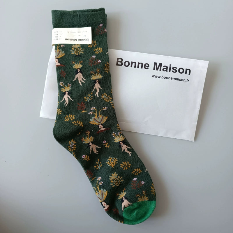 Artistic French Tide Oil Painting Socks fun art literary oil painting