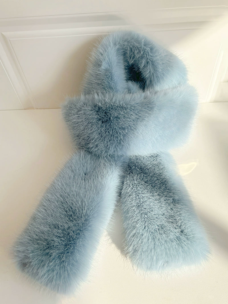 Customized Imitation Mink 2-Piece Set  Thickened Blue Fur Hat and Scarf