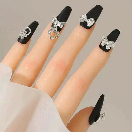 Luxury Diamond Nail Decoration - Silver Alloy Rhinestone Bow