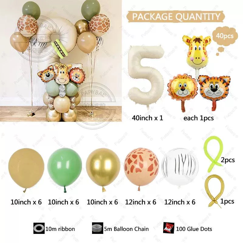 40 Pcs Safari Animal Balloons - Jungle Theme Birthday Party Decorations