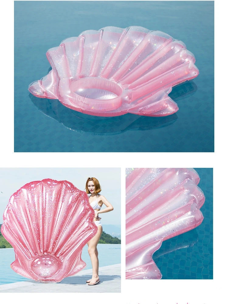 Inflatable Pink Scallop Shell Floating Bed - Seaside Photo Prop