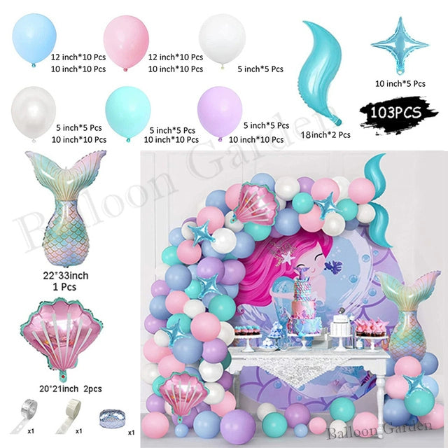 New Purple Mermaid Tail Happy Birthday Party Decoration Kit