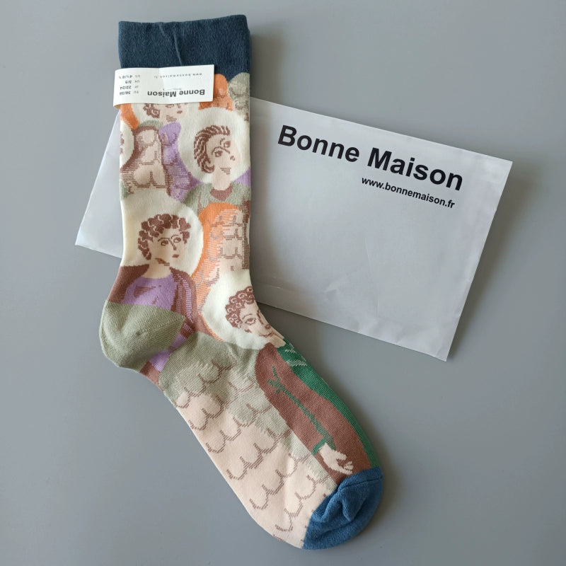 Artistic French Tide Oil Painting Socks fun art literary oil painting