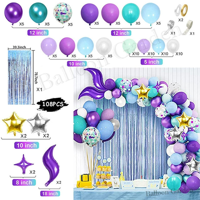 New Purple Mermaid Tail Happy Birthday Party Decoration Kit