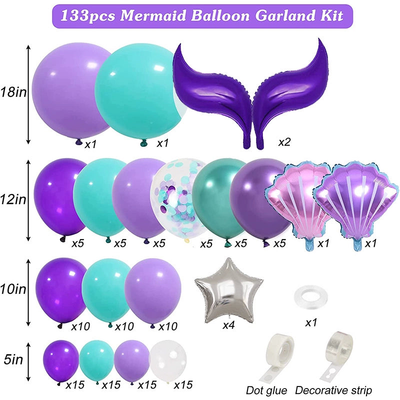 New Purple Mermaid Tail Happy Birthday Party Decoration Kit