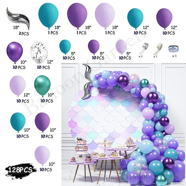 New Purple Mermaid Tail Happy Birthday Party Decoration Kit