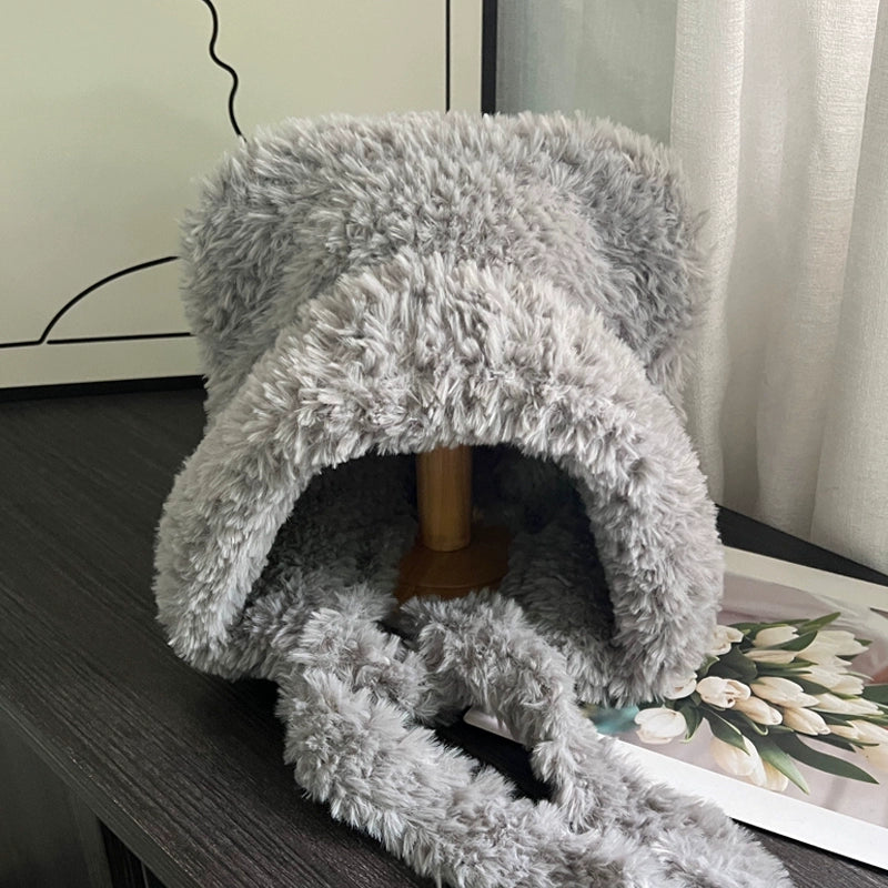 Cute Little Bear Ears Fur Hat  Warm Plush Knitted Ear Protector for Women