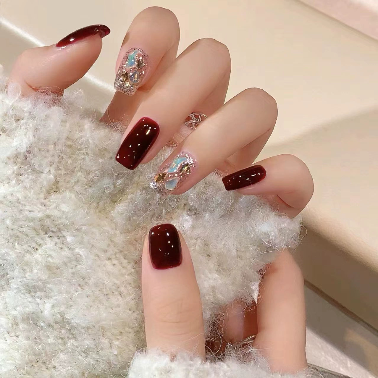 Burgundy Sparkling Diamond Nail Patches