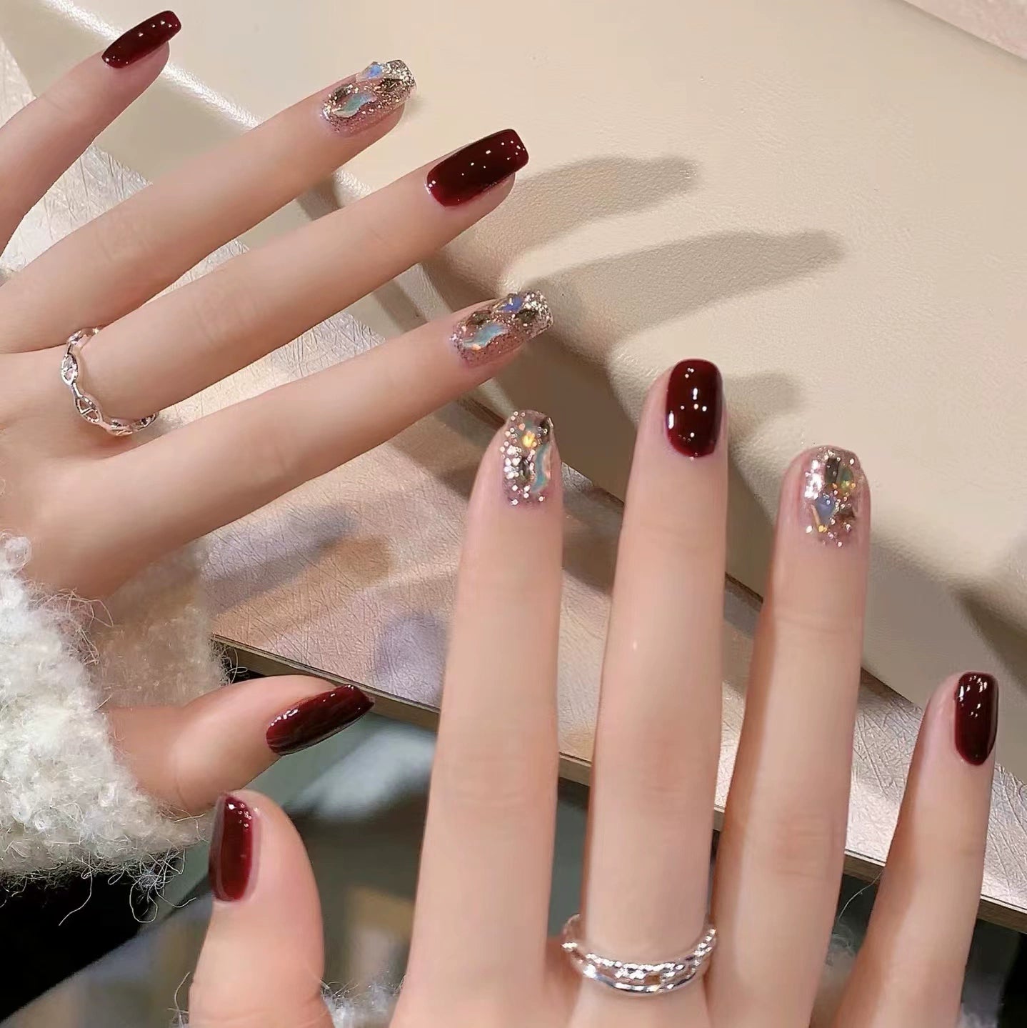 Burgundy Sparkling Diamond Nail Patches