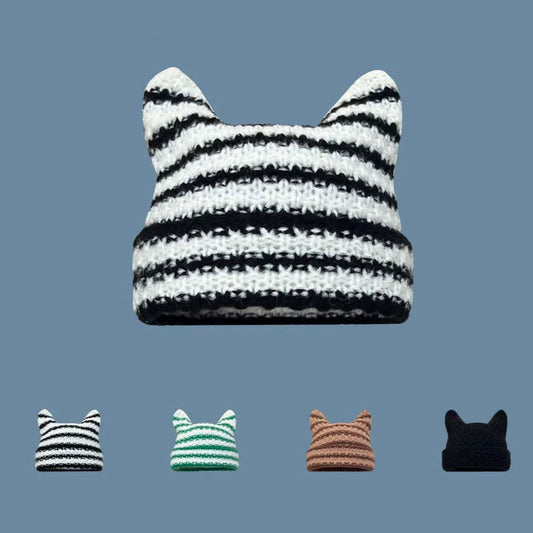 Custom Little Devil Striped Knitted Wool Hat