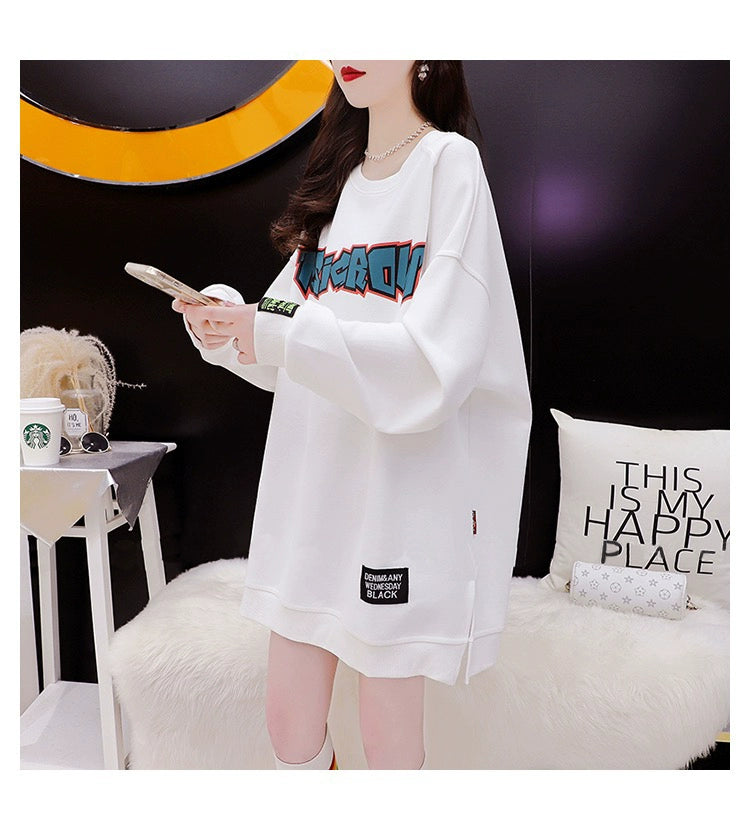 Plus Size Women's Mid-Length Velvet Sweatshirt  Cozy Long-Sleeved Top for Autumn and Winter