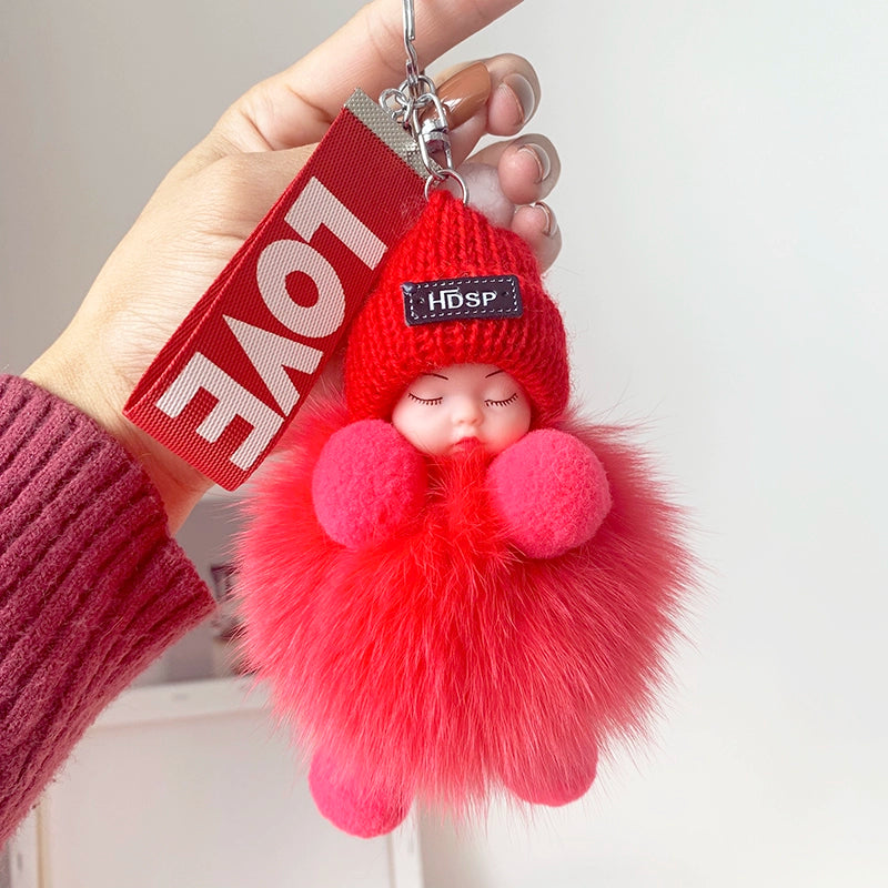 Sleepy Fox Knit Hat baby Keychain