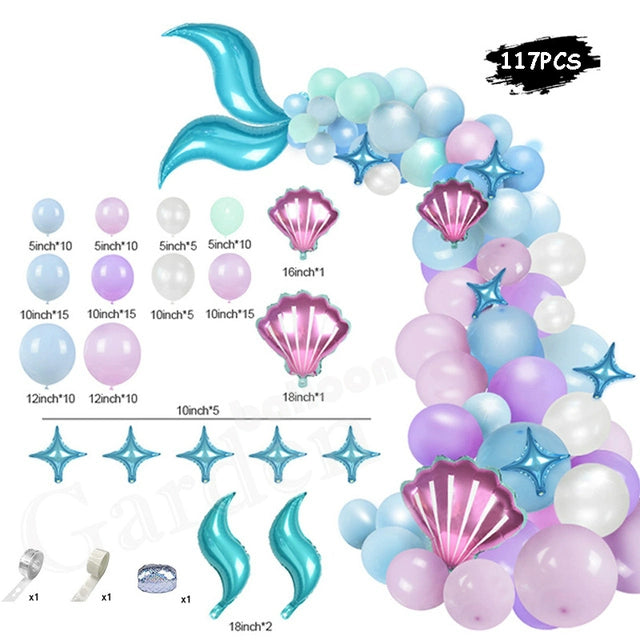 New Purple Mermaid Tail Happy Birthday Party Decoration Kit