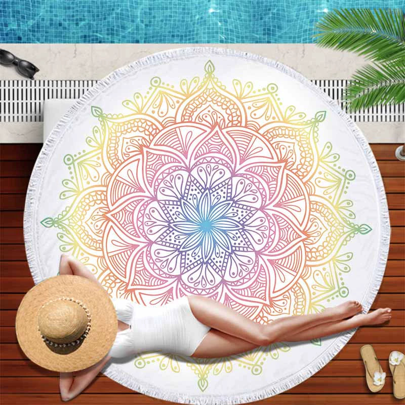 Gradient Mandala Bliss - Round Beach Towel & Yoga Mat