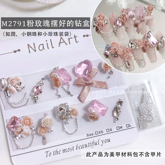 Two-Color Camellia Diamond Box - Japanese Rose Pearl Nail Accessories