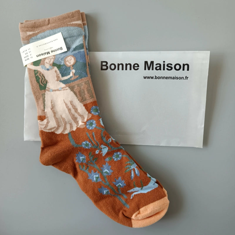 Artistic French Tide Oil Painting Socks fun art literary oil painting
