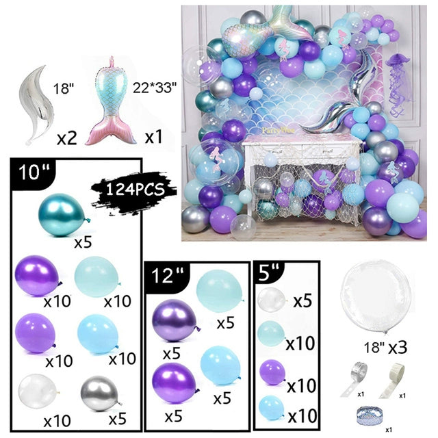 New Purple Mermaid Tail Happy Birthday Party Decoration Kit