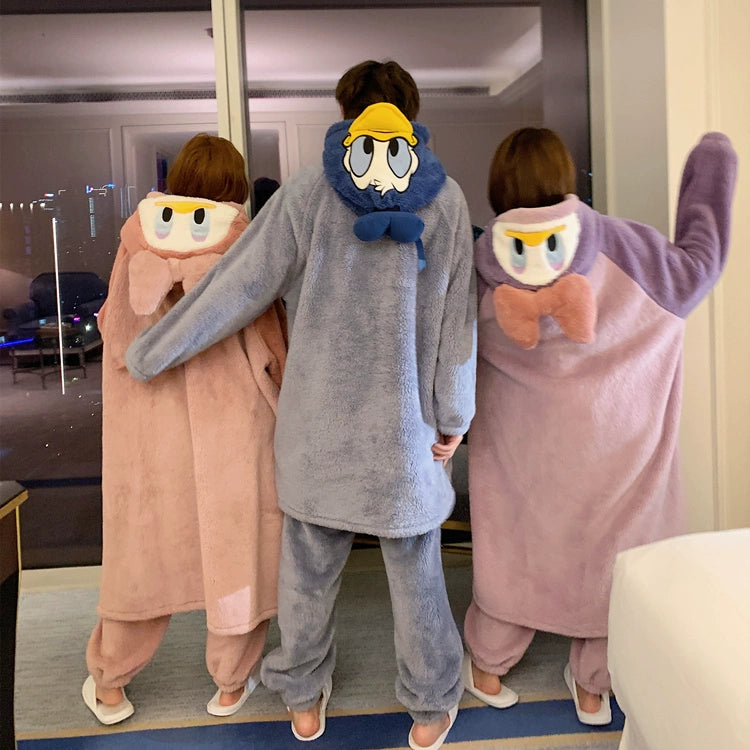 Cartoon Couple Pajamas  Winter Plush Duck Loungewear Set