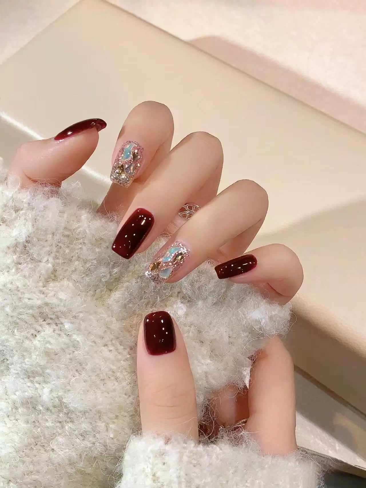 Burgundy Sparkling Diamond Nail Patches