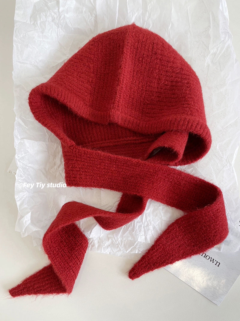 Red Riding Hood Strappy Warm Balaclava  Retro Pullover Ear Protector Hat