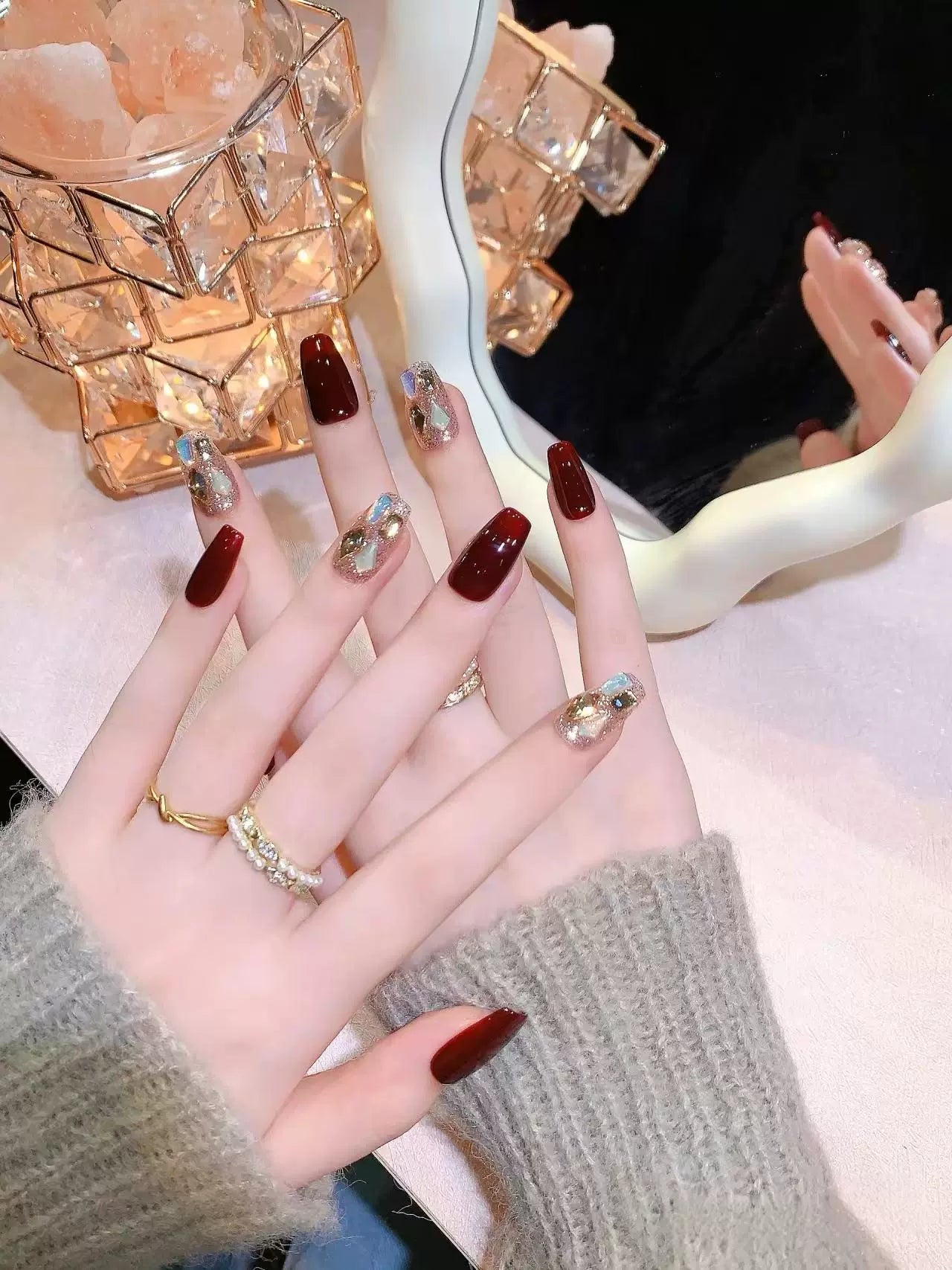 Burgundy Sparkling Diamond Nail Patches