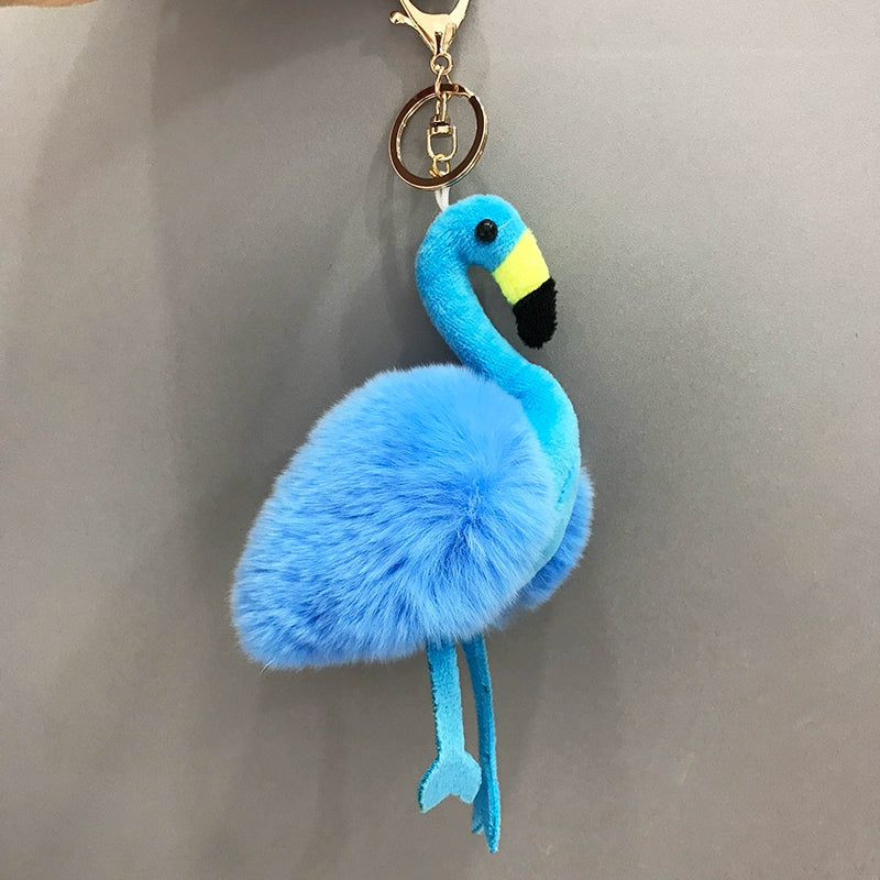 Fluffy Flamingo Fur Keychain