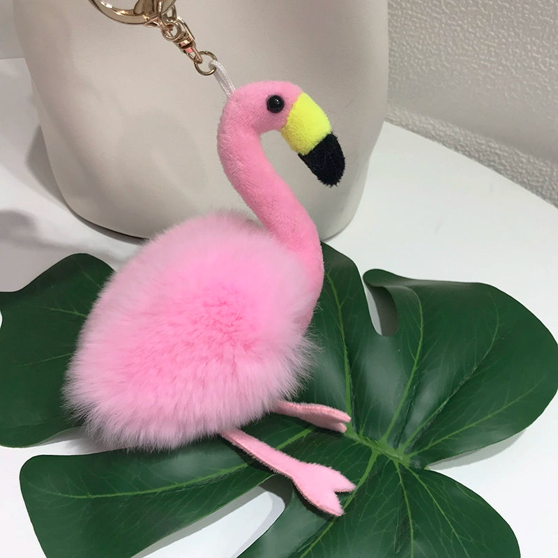 Fluffy Flamingo Fur Keychain