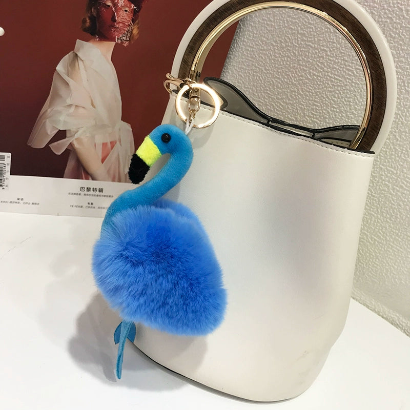 Fluffy Flamingo Fur Keychain