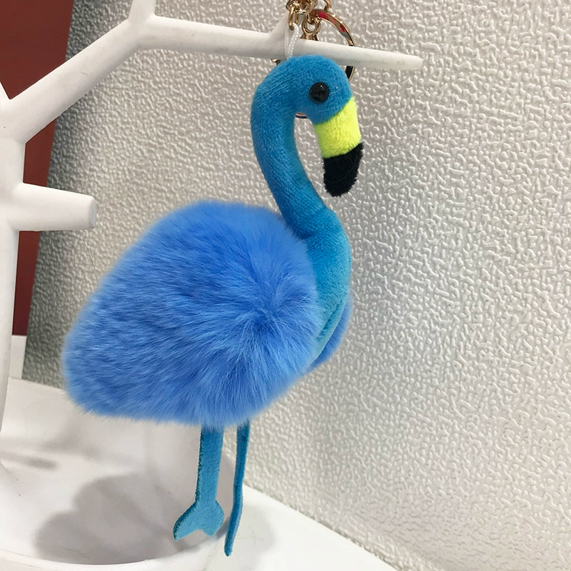 Fluffy Flamingo Fur Keychain