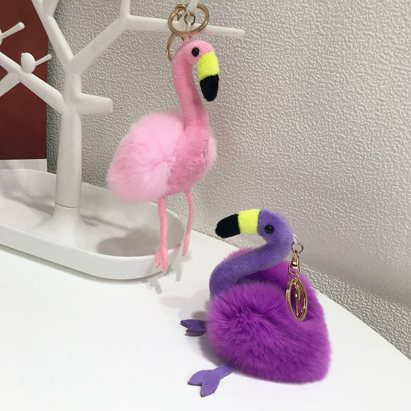 Fluffy Flamingo Fur Keychain