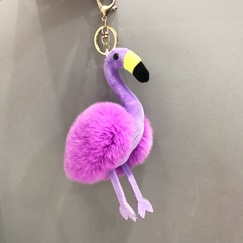 Fluffy Flamingo Fur Keychain