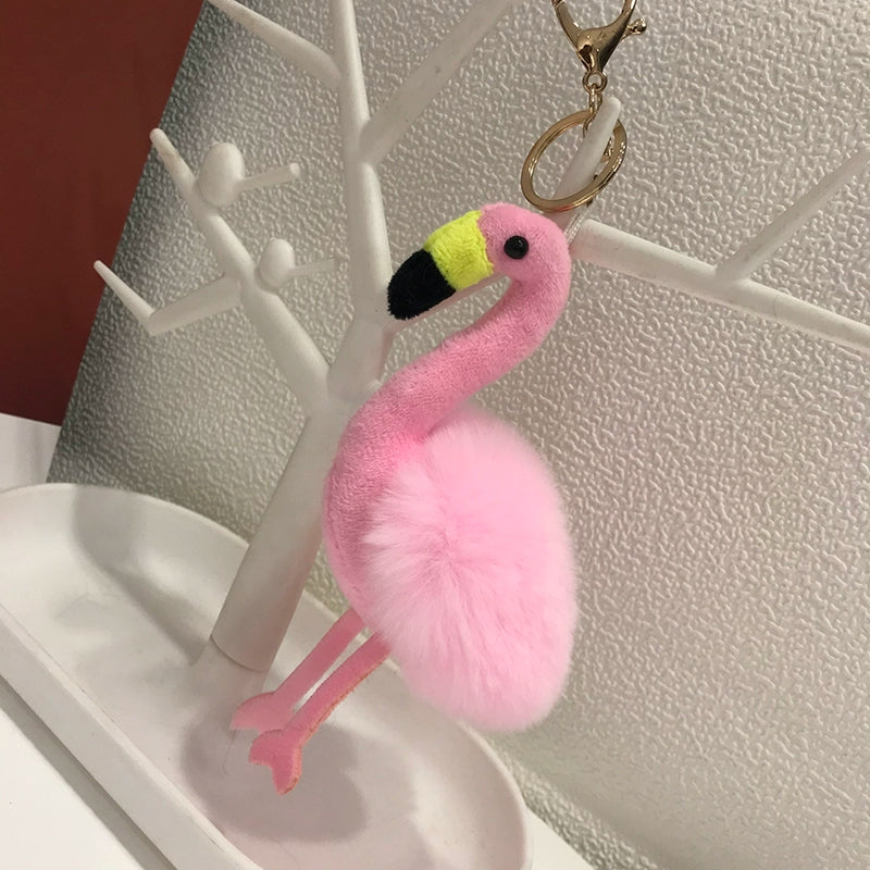 Fluffy Flamingo Fur Keychain