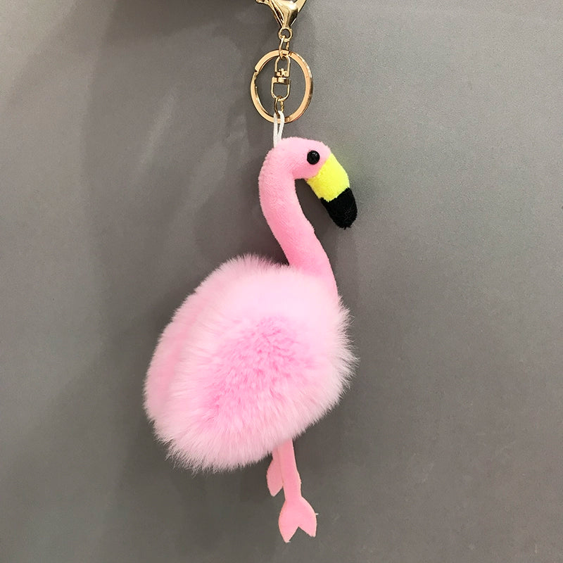 Fluffy Flamingo Fur Keychain