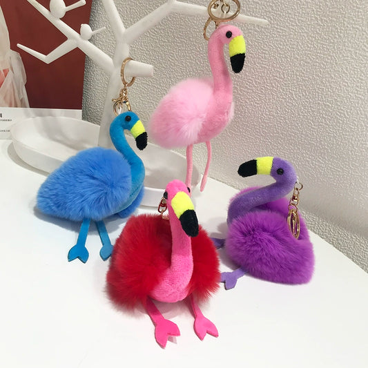 Fluffy Flamingo Fur Keychain